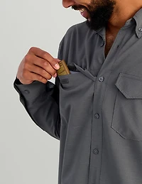 Huk Men's Tidepoint Heathered Ripstop Long Sleeve Button Up Shirt
