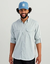 Huk Men's Tidepoint Heathered Ripstop Long Sleeve Button Up Shirt