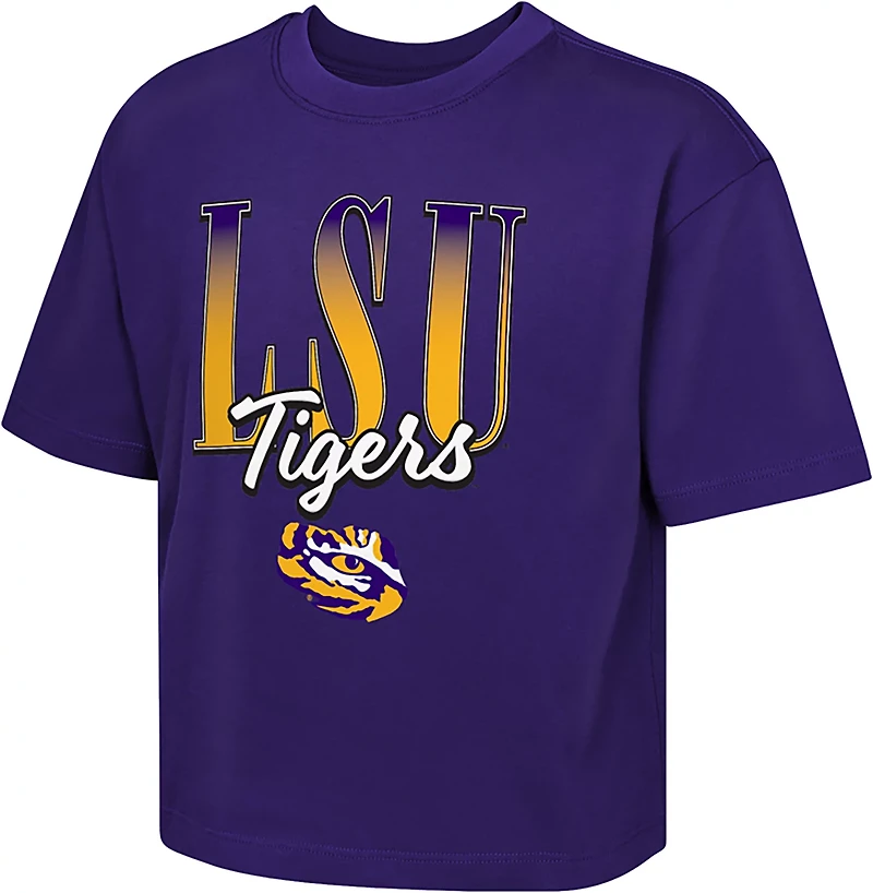 Outerstuff Girls' Louisiana State University Tigers Faded Boxy Short Sleeve Graphic T-shirt