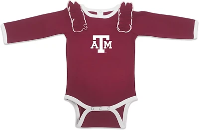 Two Feet Ahead Infants' Texas A&M Color Block Ruffle Shoulder Long Sleeve Creeper