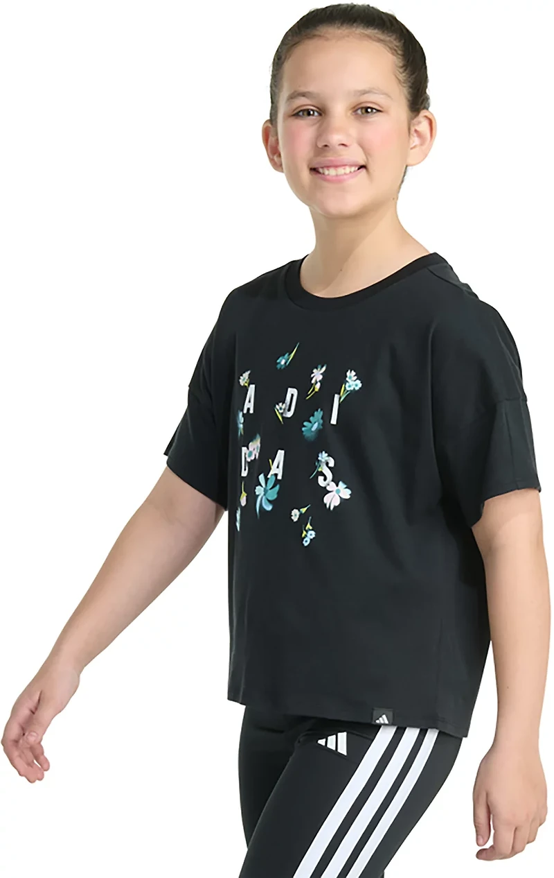 adidas Girls' Tossed Ditsy Drop Shoulder Short Sleeve Graphic T-shirt