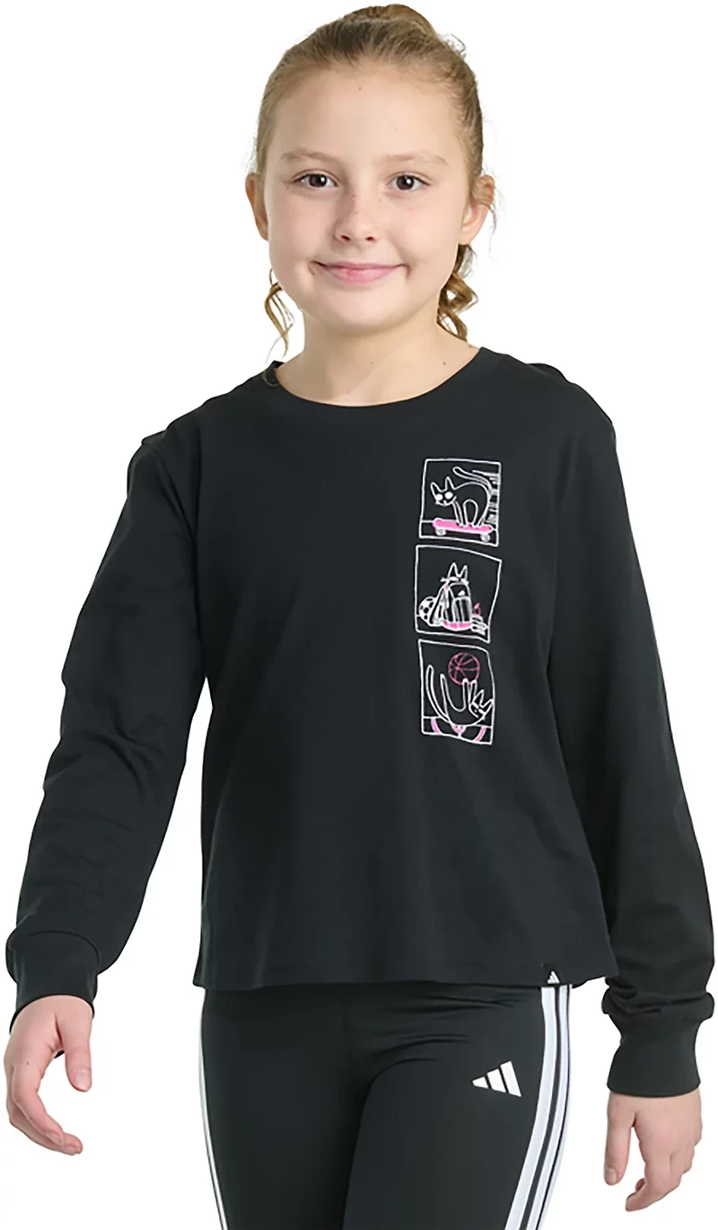 adidas Girls' Cat Story Regular Fit Long Sleeve Graphic T-shirt
