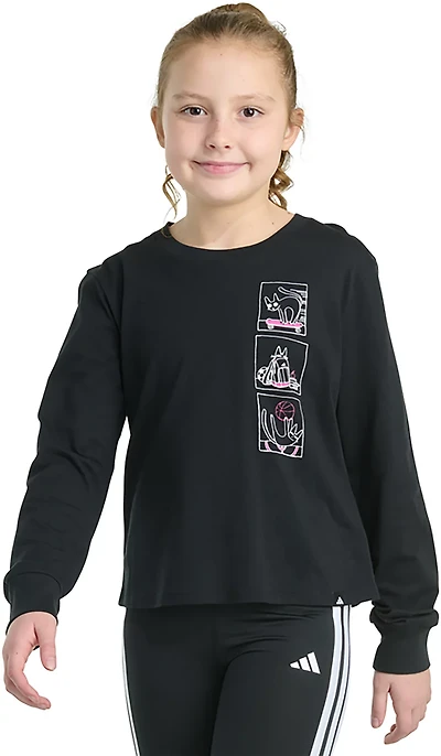 adidas Girls' Cat Story Regular Fit Long Sleeve Graphic T-shirt