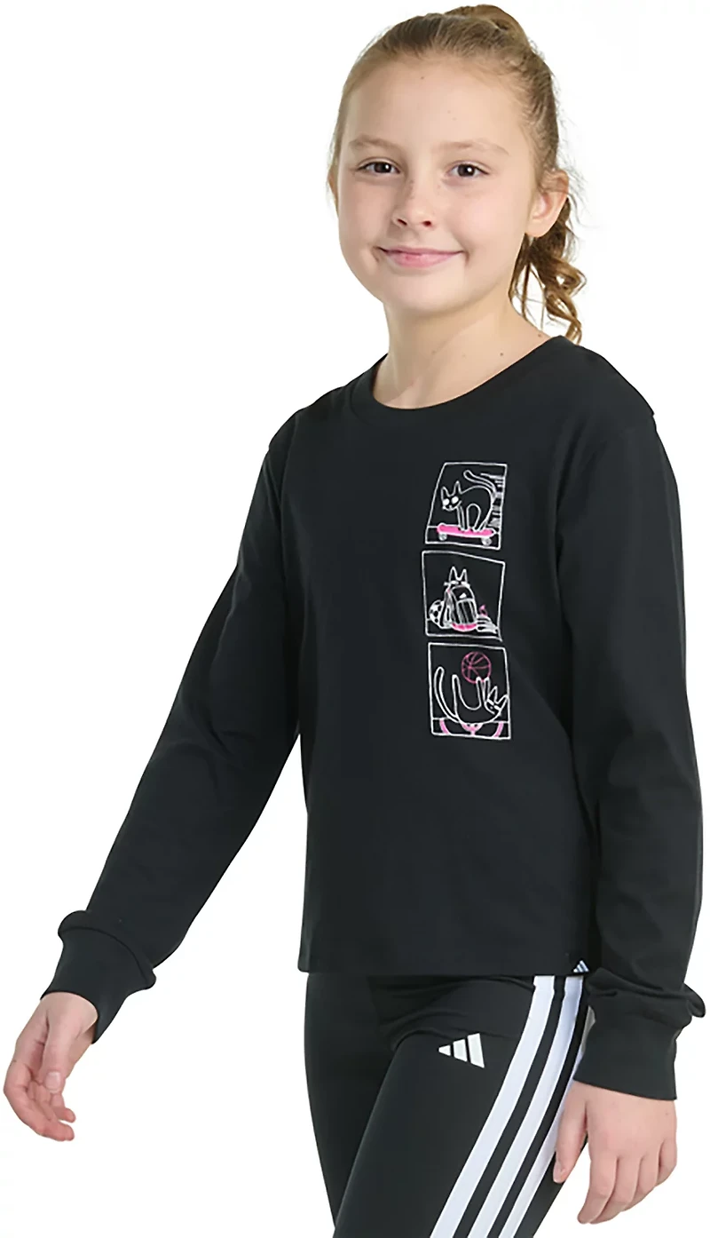 adidas Girls' Cat Story Regular Fit Long Sleeve Graphic T-shirt