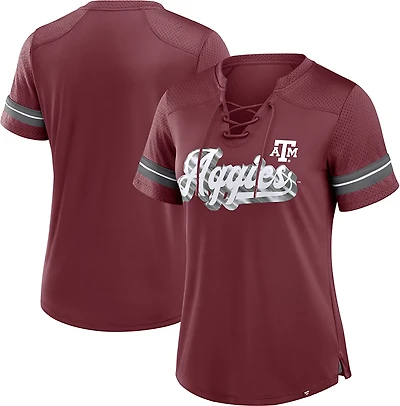 Fanatics Texas AM Aggies Fundamental Overtime Readiness Athena Lace-Up V-Neck T-Shirt