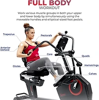 Sunny Health & Fitness Smart Recumbent Cross Trainer Elliptical Exercise Bike