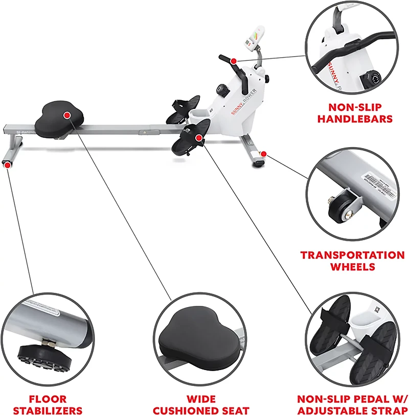Sunny Health & Fitness SMART Compact Foldable Magnetic Rowing Machine with Bluetooth