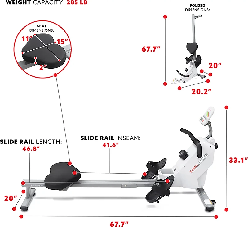 Sunny Health & Fitness SMART Compact Foldable Magnetic Rowing Machine with Bluetooth