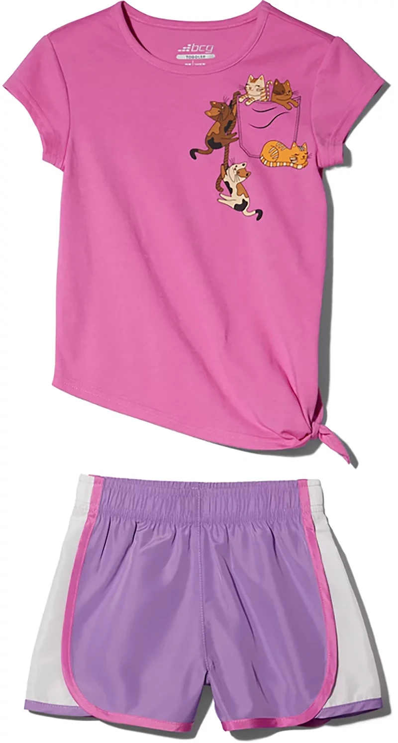 BCG Girls' 4-6X Pocket Cat Short Sleeve 2-Piece Set