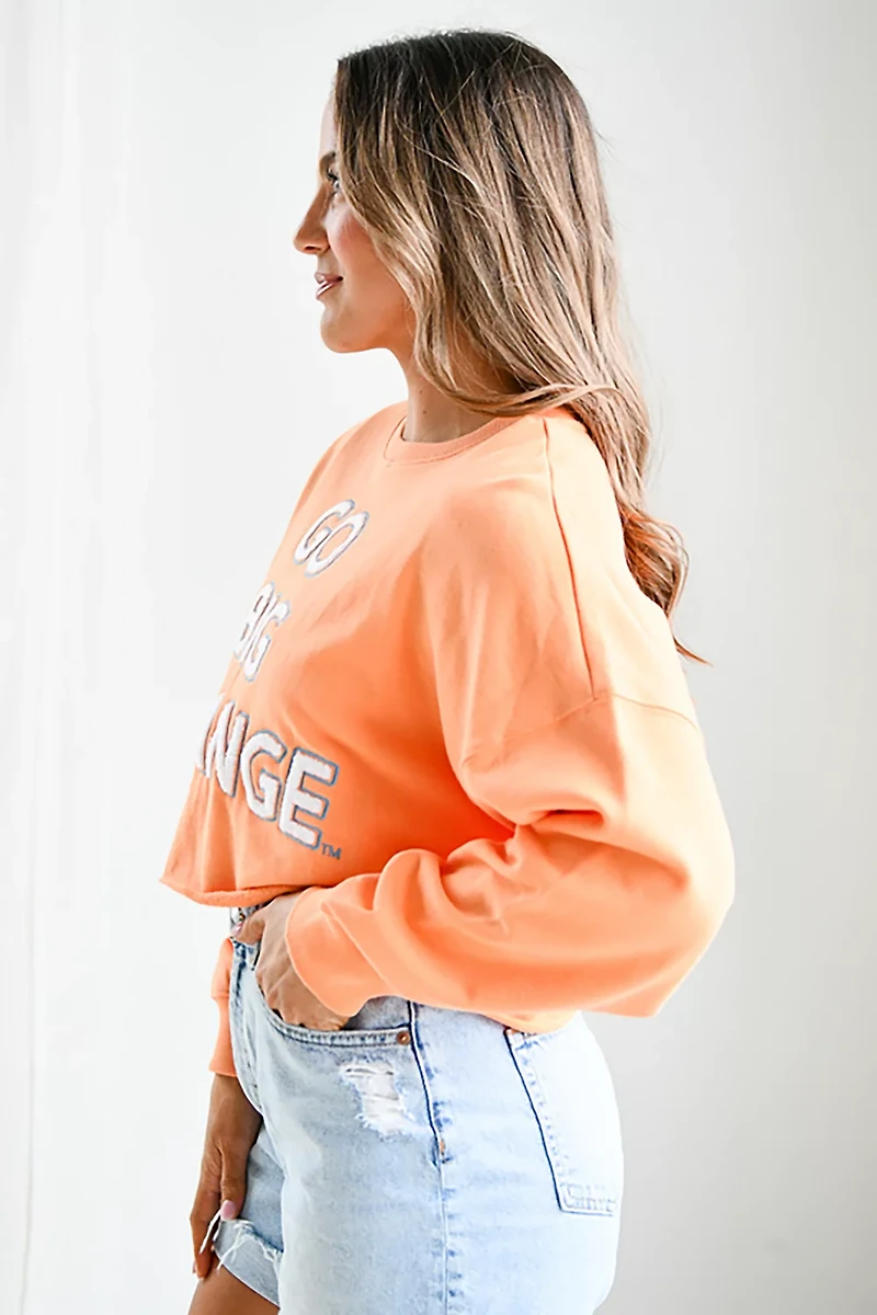 Gameday Social Women's University of Tennessee Volunteers Perkins Chenille Slogan Cropped Long Sleeve Crew T-shirt