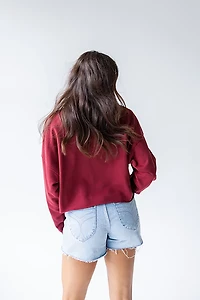 Gameday Social Women's Texas A&M Aggies Perkins Chenille Slogan Cropped Long Sleeve Crew T-shirt