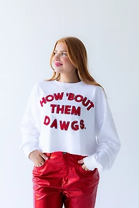 Gameday Social Women's University of Georgia Bulldogs Perkins Chenille Slogan Cropped Long Sleeve Crew T-shirt