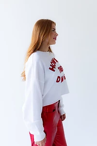 Gameday Social Women's University of Georgia Bulldogs Perkins Chenille Slogan Cropped Long Sleeve Crew T-shirt