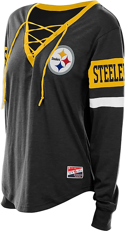 New Era Women's Steelers Lace Up Long Sleeve T-shirt