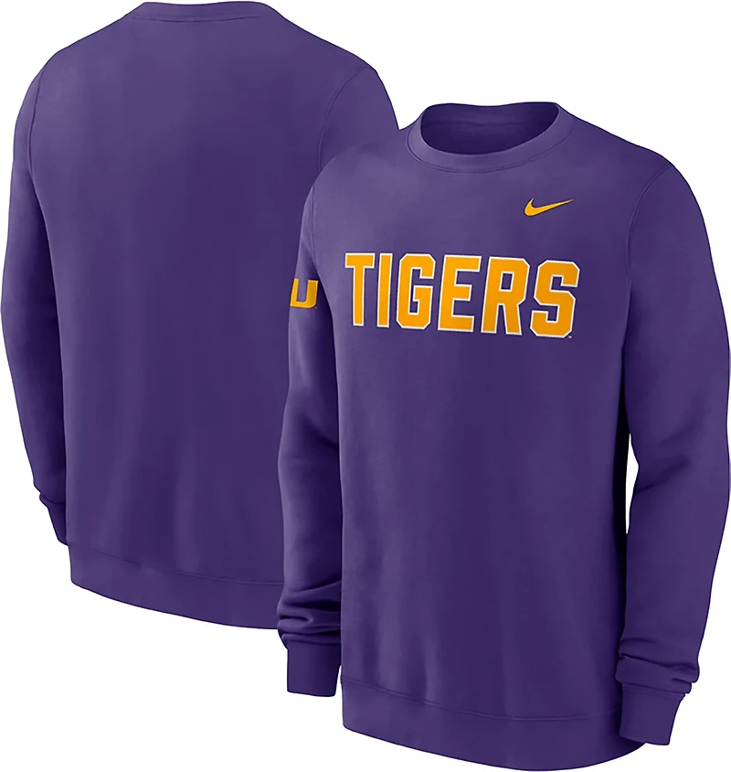 Nike Men's LSU Tigers Block Team Fleece Club Crew Sweatshirt