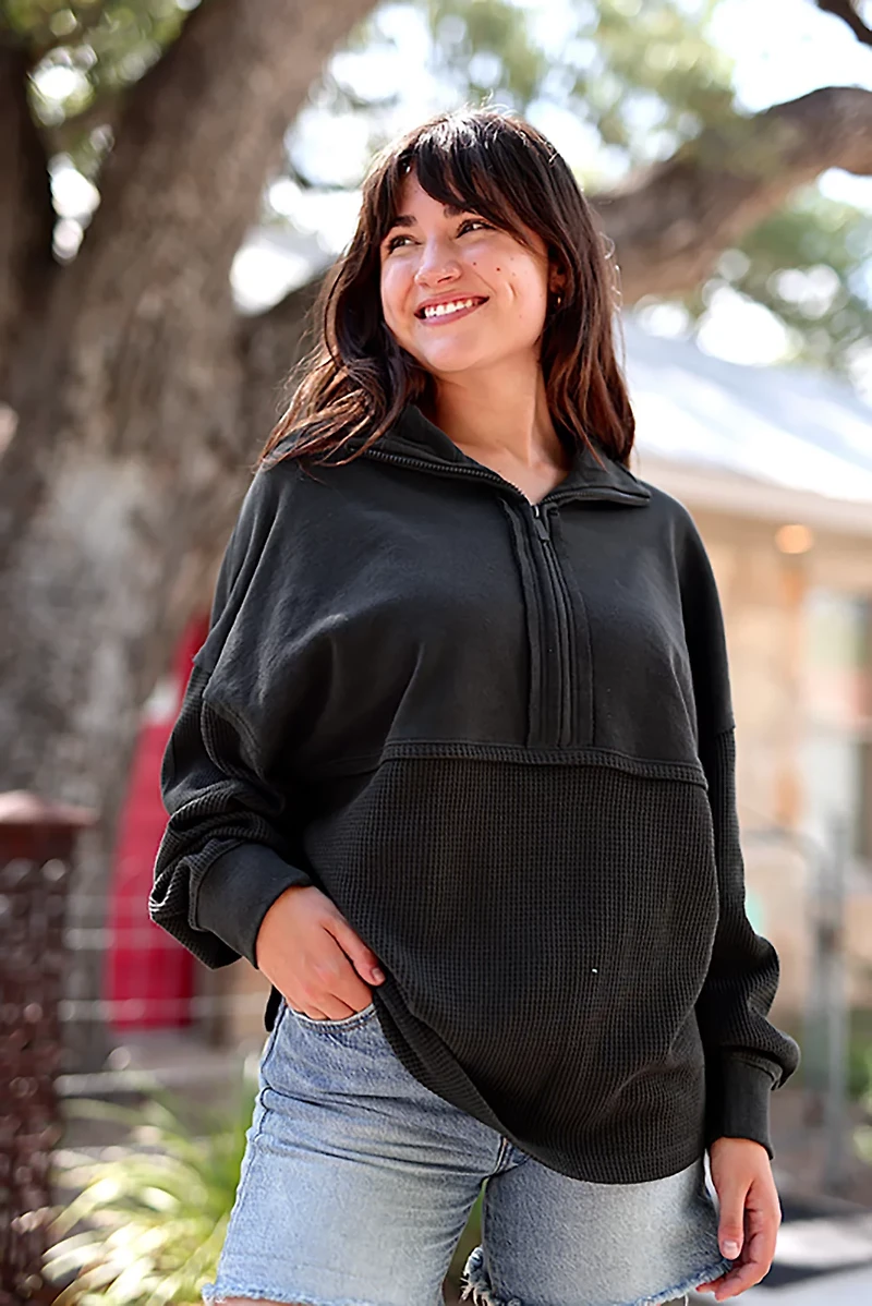Jadelynn Brooke Women's Ready Or Not Waffle 1/4-Zip Pullover Sweatshirt