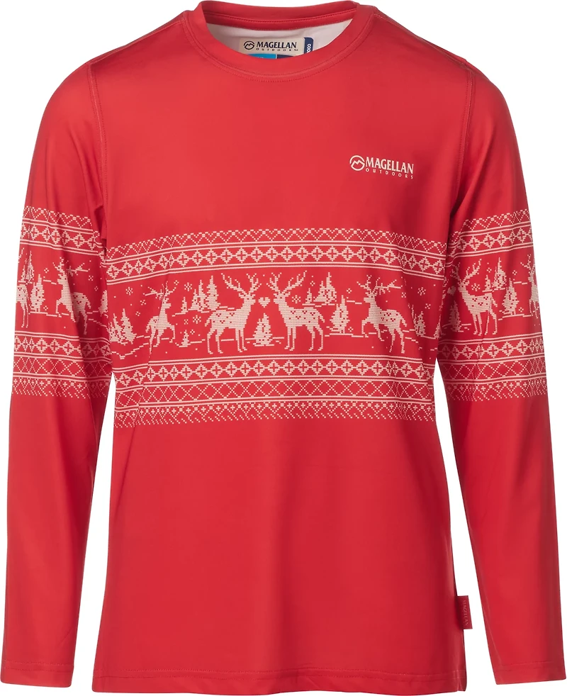 Magellan Outdoors Girls' Holiday Deer Scene GFX Crew Long Sleeve T-shirt