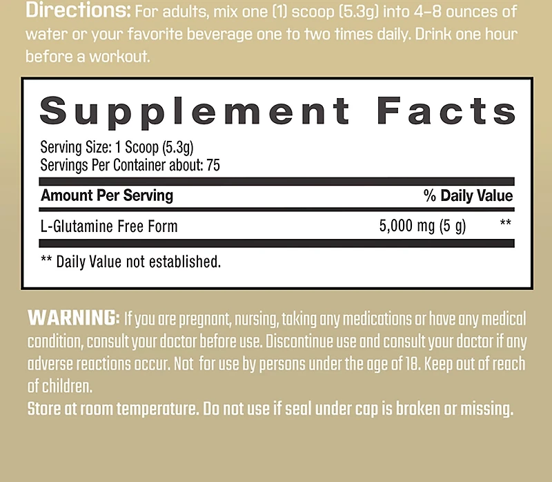 Vitamin World Precision Engineered Pure L-Glutamine Dietary Supplement