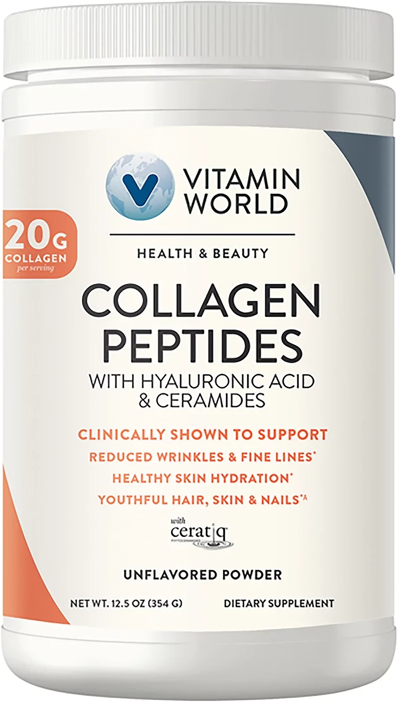 Vitamin World Collagen Peptides with Hyaluronic Acid and Ceramides Dietary Supplement