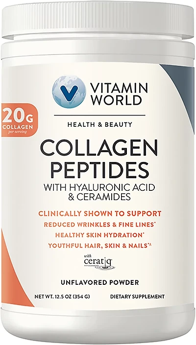 Vitamin World Collagen Peptides with Hyaluronic Acid and Ceramides Dietary Supplement