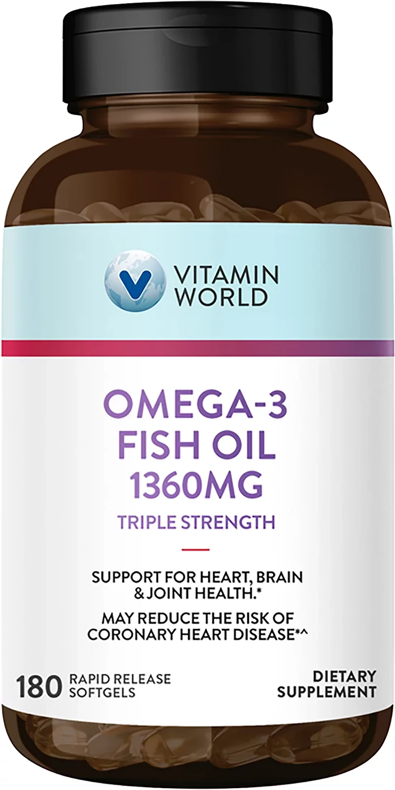 Vitamin World 1360mg Triple Strength Omega-3 Fish Oil Softgels