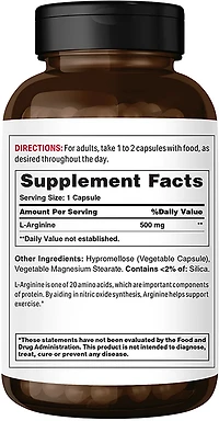 Vitamin World 500mg L-Arginine Capsules