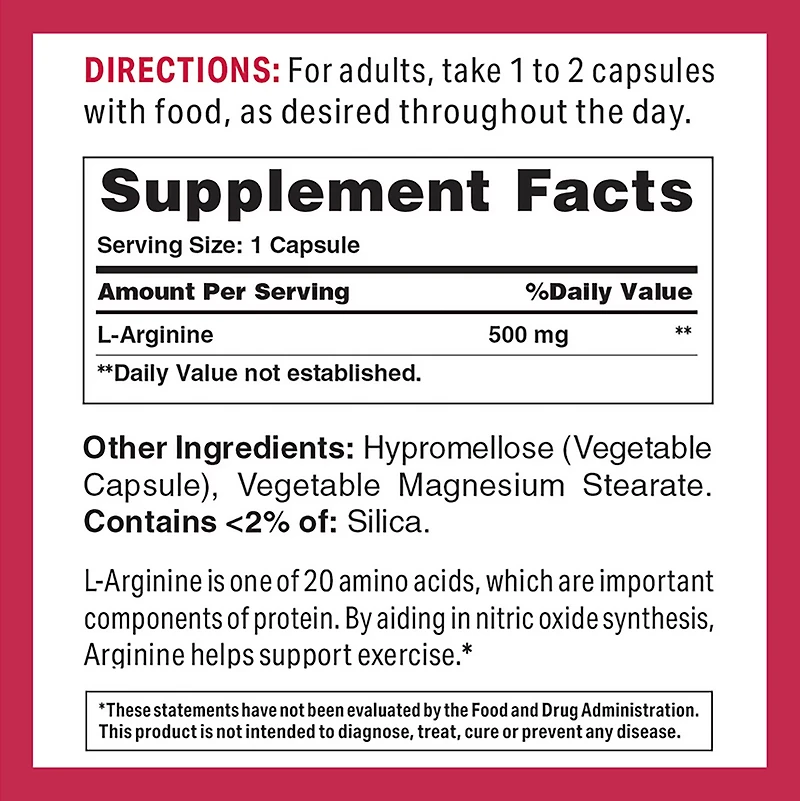 Vitamin World 500mg L-Arginine Capsules