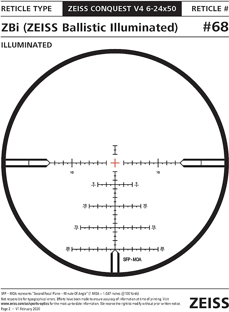 Zeiss Conquest V4 6-24 x 50 mm Riflescope with ZBi Illuminated Reticle