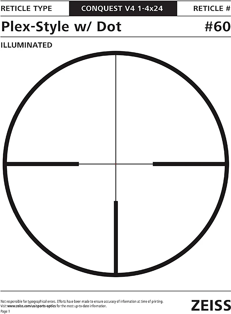 Zeiss Conquest V4 6-24 x 50 mm Riflescope with #60 Illuminated Plex Reticle