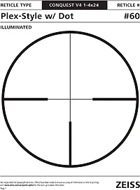 Zeiss Conquest V4 6-24 x 50 mm Riflescope with #60 Illuminated Plex Reticle