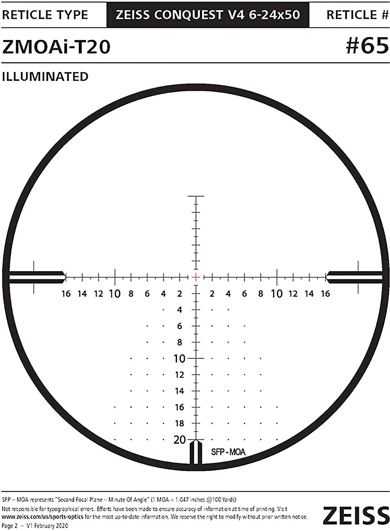 Zeiss Conquest V4 6-24 x 50 mm Riflescope with #65 ZMOAI-T20 Illuminated Reticle