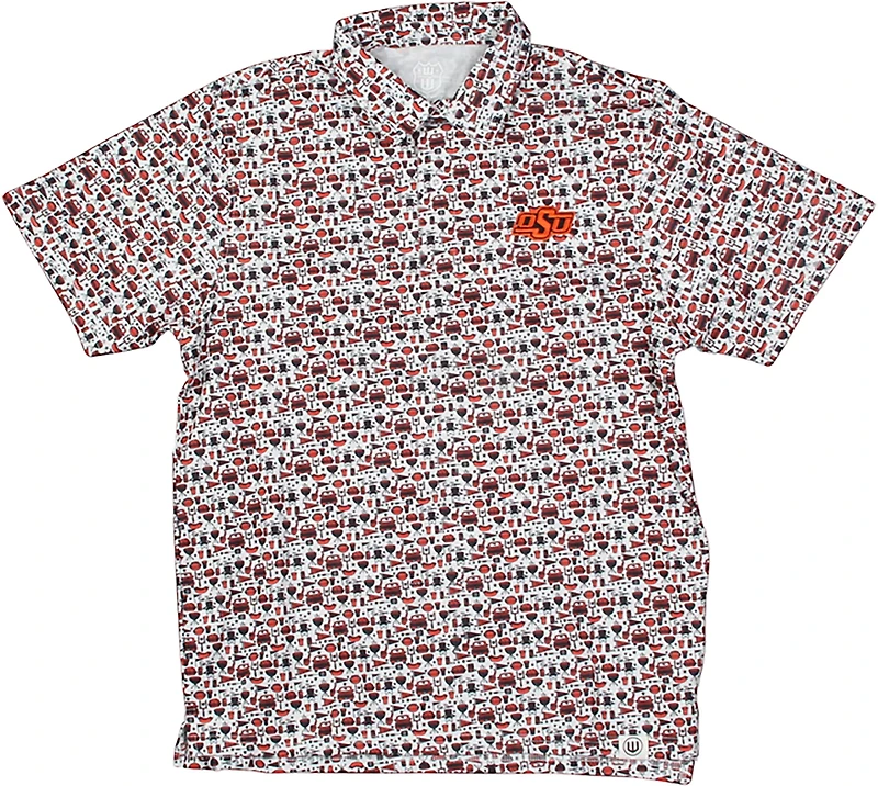 Wes & Willy Men's Oklahoma State University Allover Tailgate Print Polo Shirt