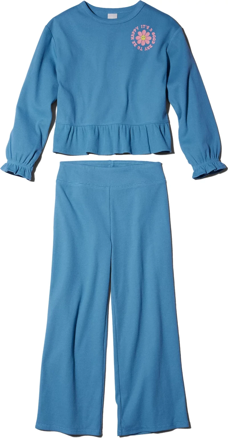 BCG Girls' 4-6X Daisy Rib Peplum Crew 2-Piece Set