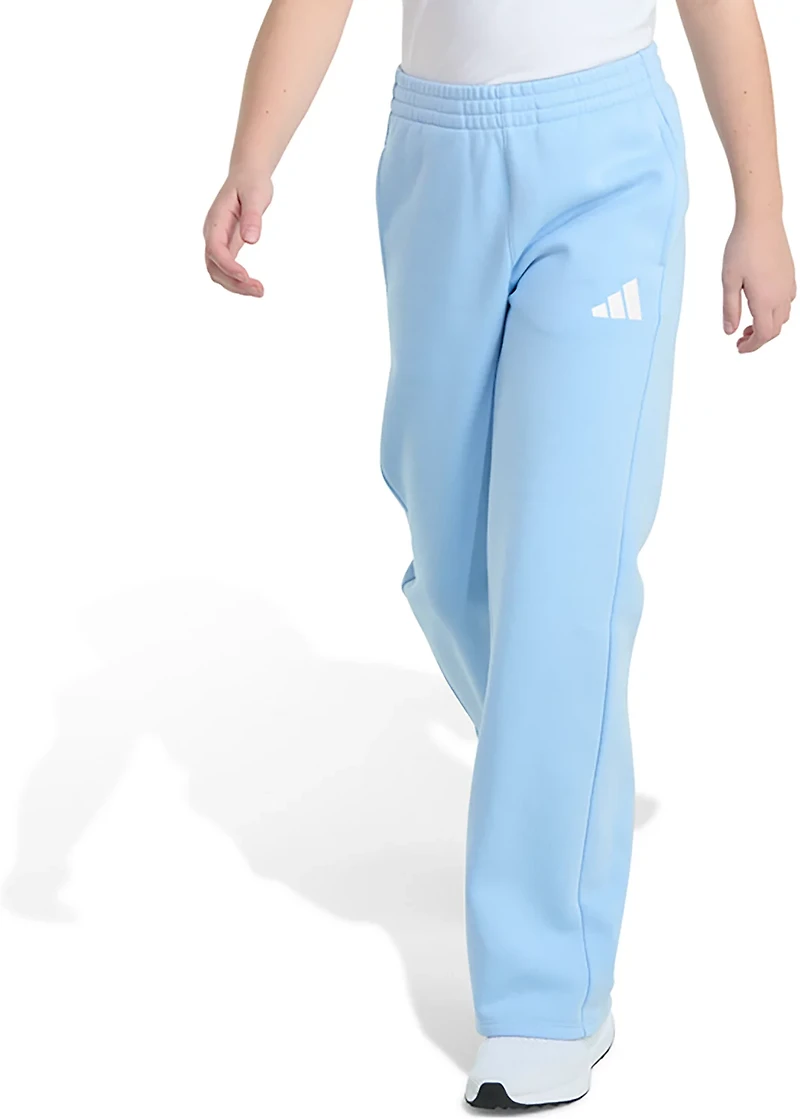 adidas Girls' 3-Bar Embroidery Cotton Fleece Wide Leg Pants