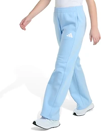 adidas Girls' 3-Bar Embroidery Cotton Fleece Wide Leg Pants