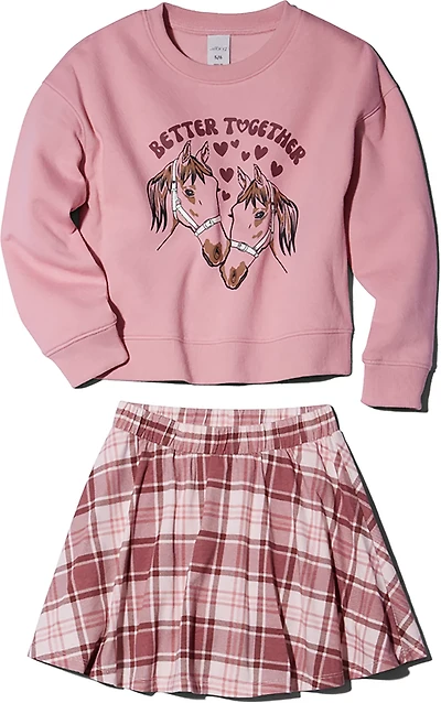 BCG Toddler Girls' Better Horses Fleece Crewneck 2-Piece Skort Set