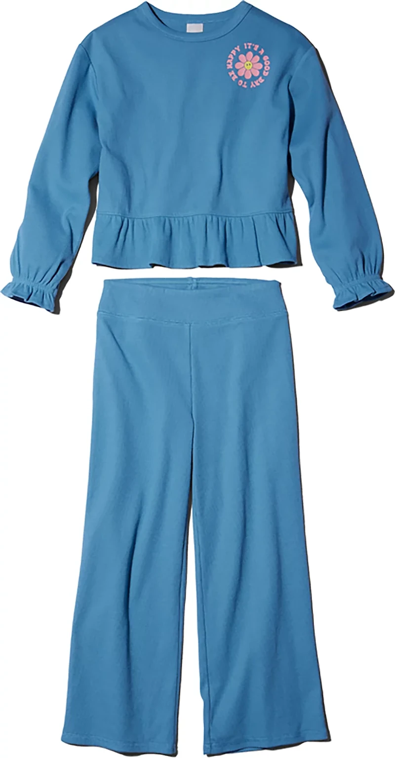BCG Girls' Toddler Peplum Long Sleeve Rib Crew 2-Piece Set