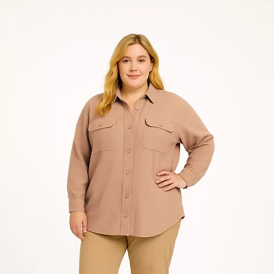 Magellan Outdoors Women's Happy Camper Oversized Waffle Shirt Jacket