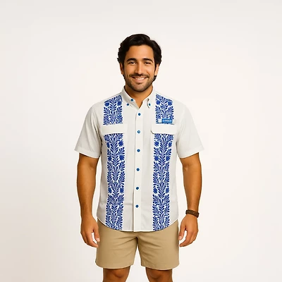 Magellan Outdoors Men's Laguna Madre Talavera Azul Short Sleeve Button Down