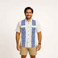 Magellan Outdoors Men's Laguna Madre Talavera Azul Short Sleeve Button Down