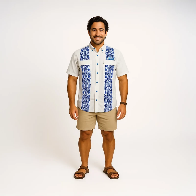 Magellan Outdoors Men's Laguna Madre Talavera Azul Short Sleeve Button Down