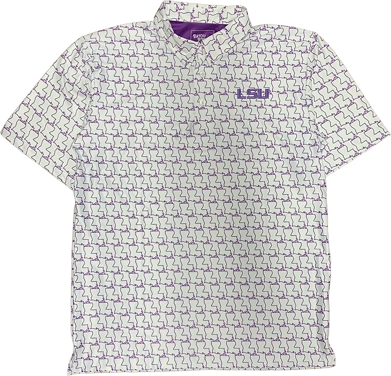 Bayou Apparel Men's Louisiana State University Sublimated Allover Print Polo Shirt