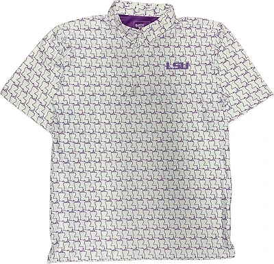 Bayou Apparel Men's Louisiana State University Sublimated Allover Print Polo Shirt