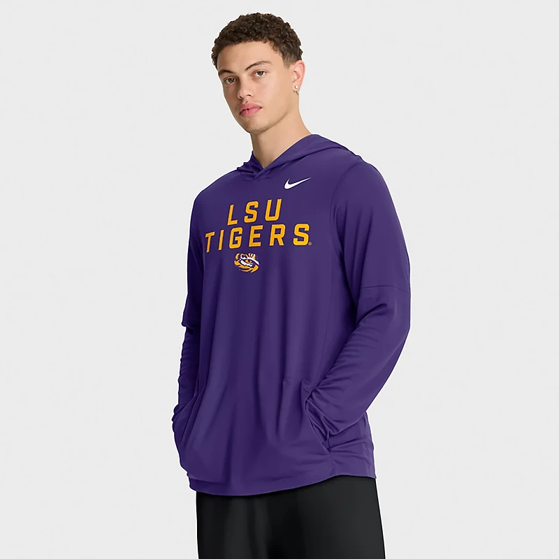 Nike Men's LSU Dri-FIT Team Over Logo LWT Long Sleeve Hoodie Top