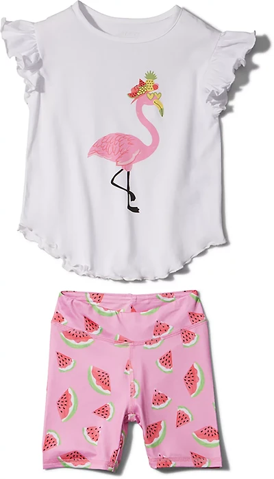 BCG Girls' 4-7 Ruffle Tank Watermelon Flamingo Clothing Set