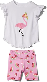 BCG Girls' 4-7 Ruffle Tank Watermelon Flamingo Clothing Set