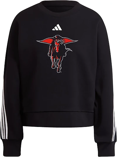adidas Women's Texas Tech Red Raiders Masked Rider 3-stripe Long Sleeve Crew Pullover