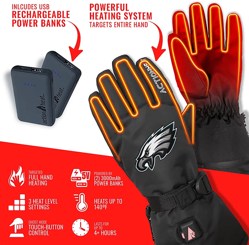 ActionHeat Adults' Philadelphia Eagles 5V Heated Winter Gloves