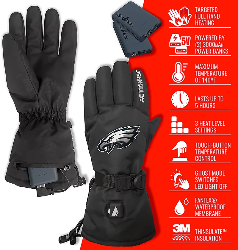 ActionHeat Adults' Philadelphia Eagles 5V Heated Winter Gloves