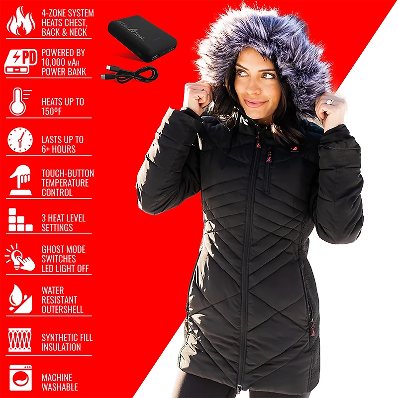 ActionHeat Women's Cleveland Browns 5V Long Puffer Heated Jacket